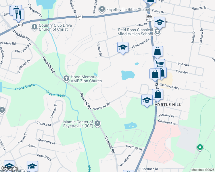 map of restaurants, bars, coffee shops, grocery stores, and more near 332 Peterson Place in Fayetteville