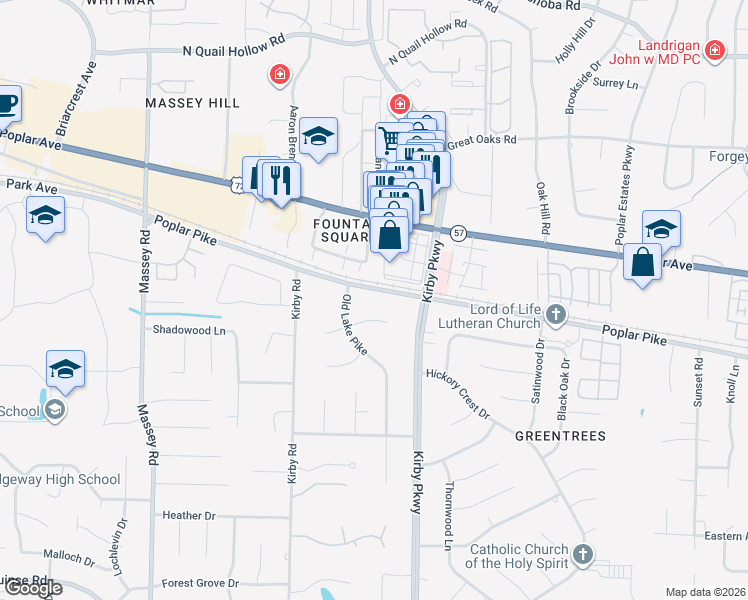 map of restaurants, bars, coffee shops, grocery stores, and more near 6618 Conifer Cove in Memphis