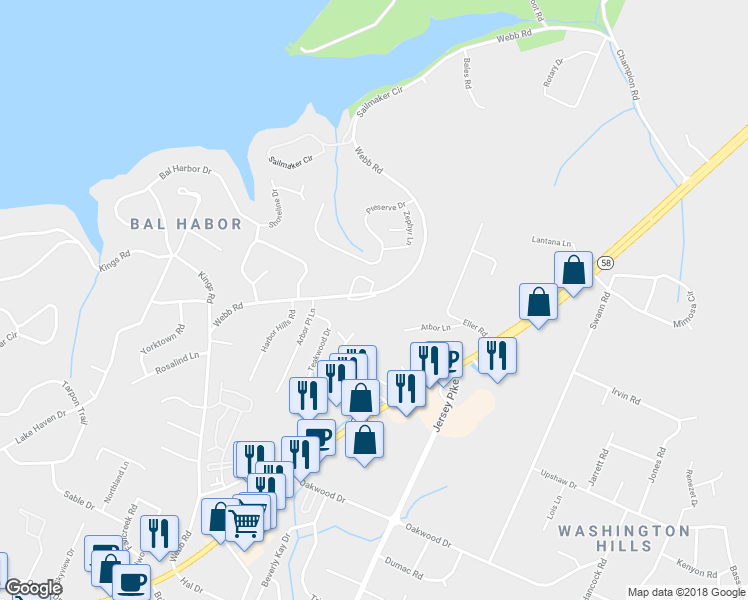 map of restaurants, bars, coffee shops, grocery stores, and more near 4180 Webb Road in Chattanooga