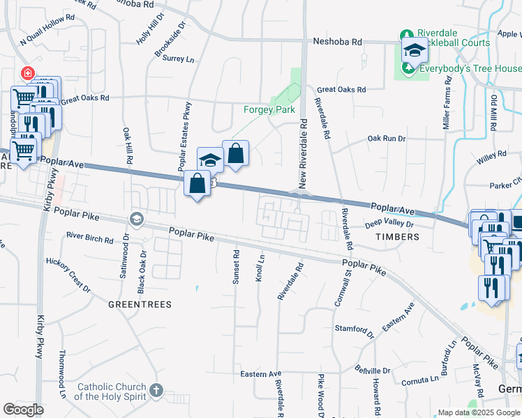 map of restaurants, bars, coffee shops, grocery stores, and more near 1959 Arden Walk Lane in Germantown