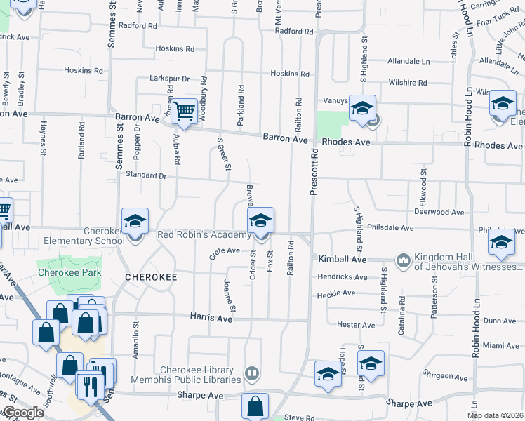 map of restaurants, bars, coffee shops, grocery stores, and more near 1321 Partee Cove in Memphis