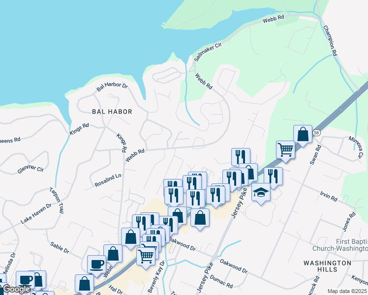 map of restaurants, bars, coffee shops, grocery stores, and more near 4116 Webb Road in Chattanooga