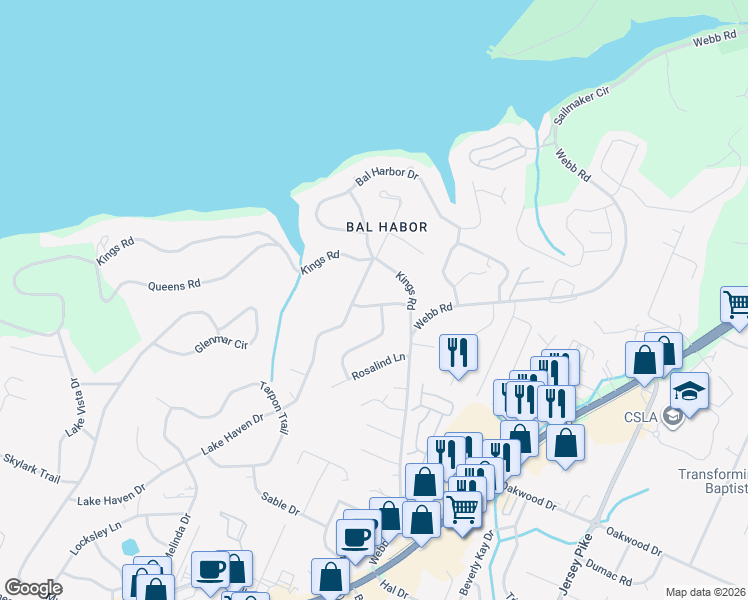 map of restaurants, bars, coffee shops, grocery stores, and more near 2 Lake Haven Circle in Chattanooga