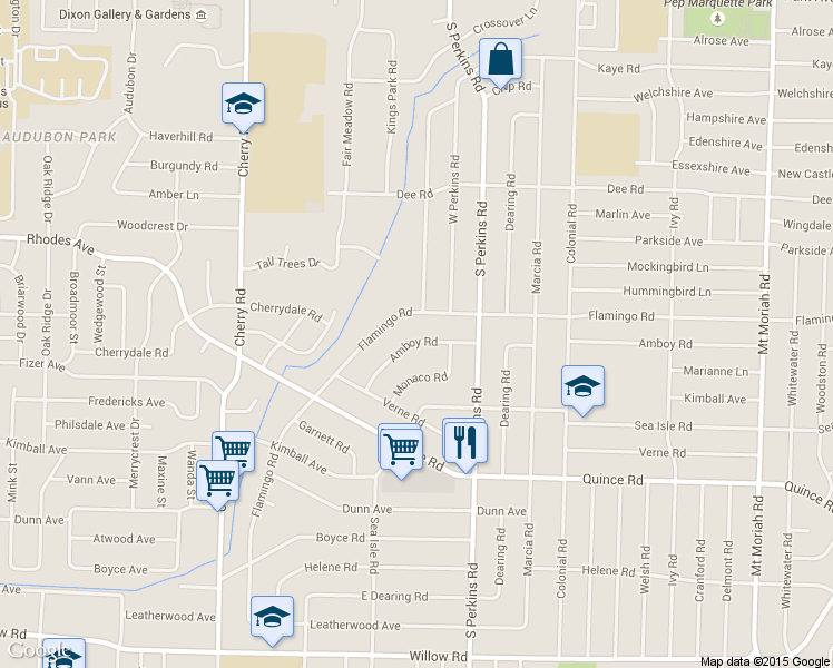 map of restaurants, bars, coffee shops, grocery stores, and more near 4609 Amboy Road in Memphis