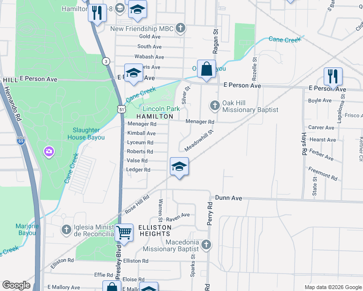 map of restaurants, bars, coffee shops, grocery stores, and more near 1827 Westmore Street in Memphis