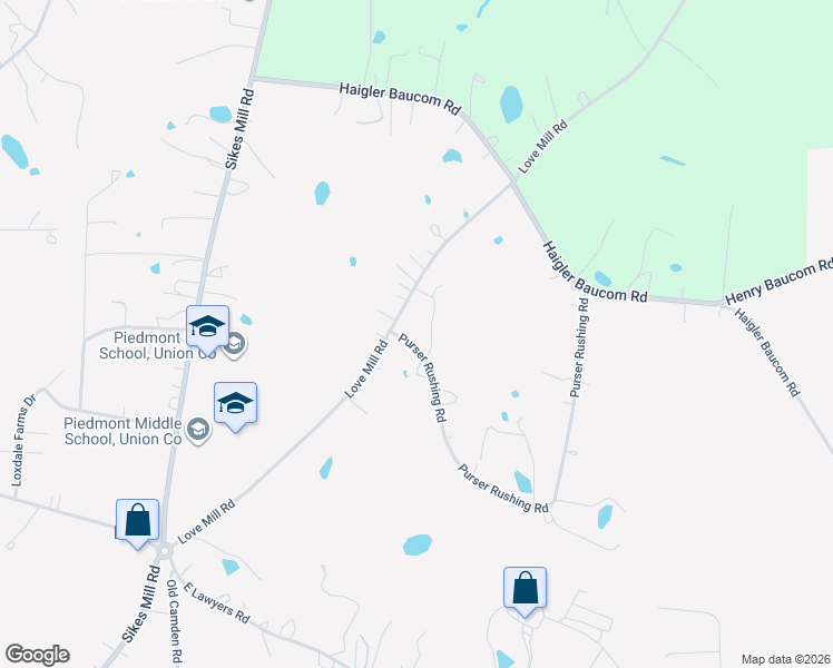 map of restaurants, bars, coffee shops, grocery stores, and more near 1913 Purser Rushing Road in Monroe