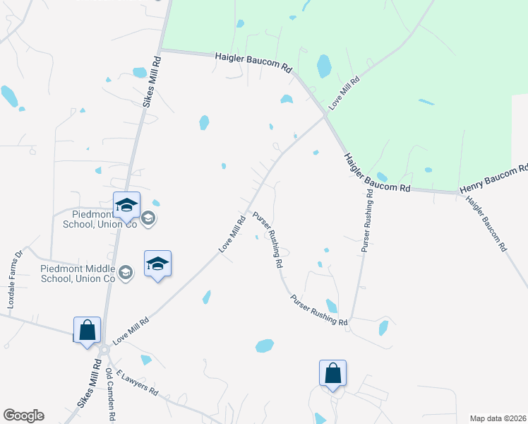 map of restaurants, bars, coffee shops, grocery stores, and more near 1913 Purser Rushing Road in Monroe