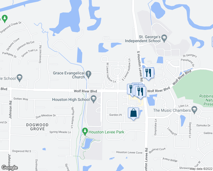map of restaurants, bars, coffee shops, grocery stores, and more near 9835 Laurel Hollow Circle in Germantown