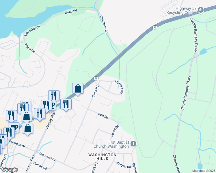 map of restaurants, bars, coffee shops, grocery stores, and more near 5017 Mimosa Trail in Chattanooga