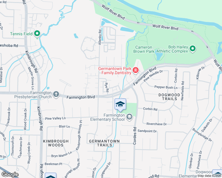 map of restaurants, bars, coffee shops, grocery stores, and more near 8454 Farmington Boulevard in Germantown