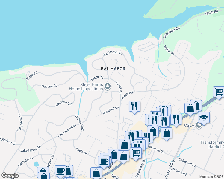 map of restaurants, bars, coffee shops, grocery stores, and more near 3913 Kingsbridge Road in Chattanooga