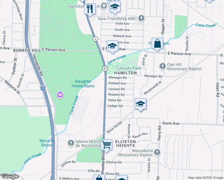 map of restaurants, bars, coffee shops, grocery stores, and more near 1392 Roberts Road in Memphis