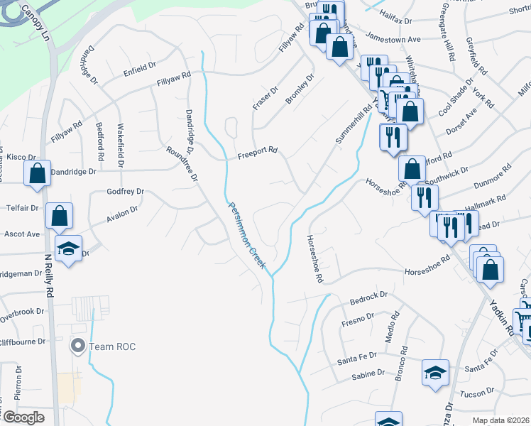 map of restaurants, bars, coffee shops, grocery stores, and more near 309 Summerhill Road in Fayetteville