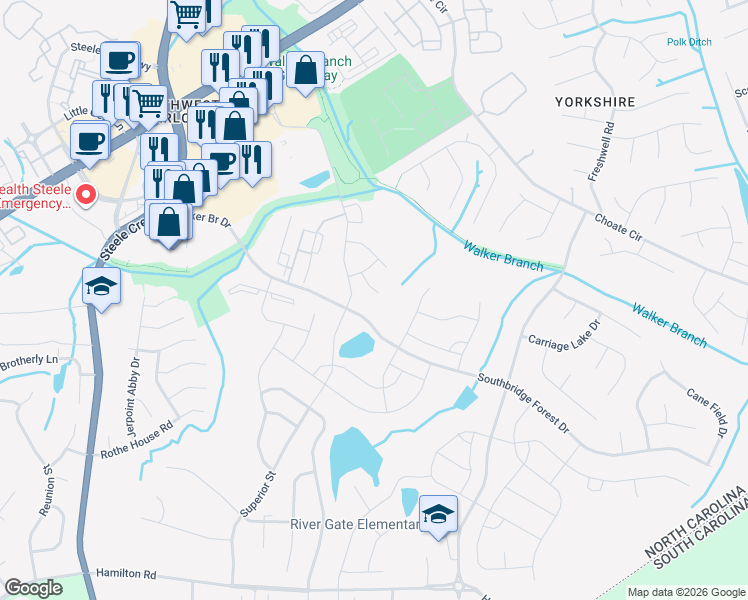 map of restaurants, bars, coffee shops, grocery stores, and more near Superior Street in Charlotte