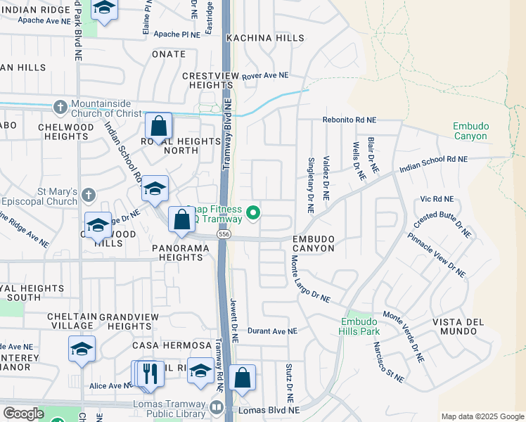 map of restaurants, bars, coffee shops, grocery stores, and more near 13101 Neon Avenue Northeast in Albuquerque