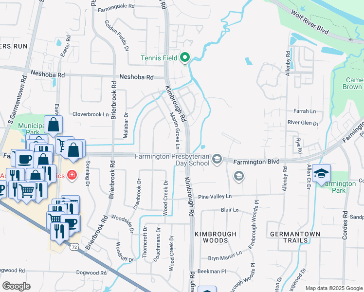 map of restaurants, bars, coffee shops, grocery stores, and more near 1836 Gray Ridge Cove in Germantown