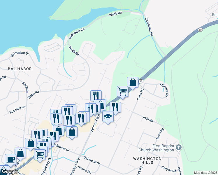 map of restaurants, bars, coffee shops, grocery stores, and more near 5015 Tennessee 58 in Chattanooga