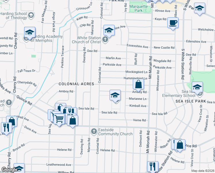 map of restaurants, bars, coffee shops, grocery stores, and more near 4787 Amboy Road in Memphis