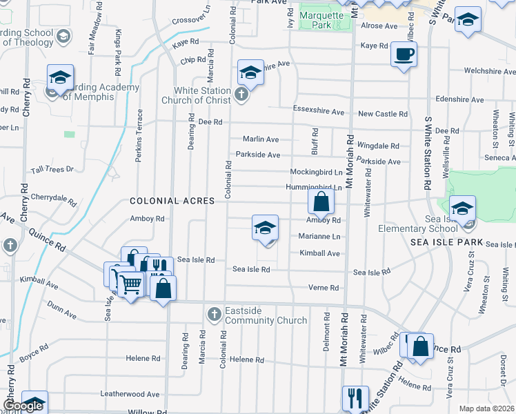 map of restaurants, bars, coffee shops, grocery stores, and more near 4829 Amboy Road in Memphis