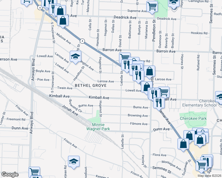 map of restaurants, bars, coffee shops, grocery stores, and more near 2606 Kimball Avenue in Memphis