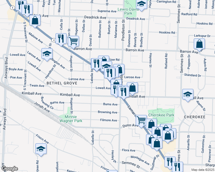 map of restaurants, bars, coffee shops, grocery stores, and more near 2742-2748 Lamar Avenue in Memphis