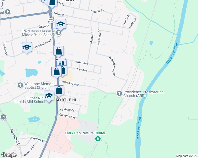 map of restaurants, bars, coffee shops, grocery stores, and more near 2854 Kentberry Court in Fayetteville