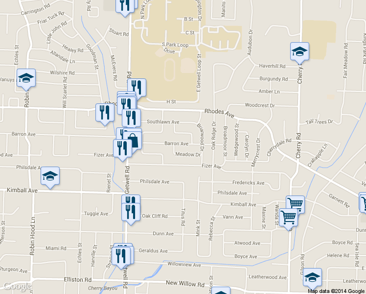 map of restaurants, bars, coffee shops, grocery stores, and more near 4083 Wildwood Drive in Memphis