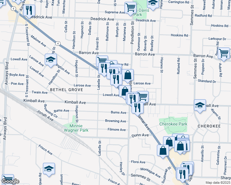 map of restaurants, bars, coffee shops, grocery stores, and more near 2742-2748 Lamar Avenue in Memphis