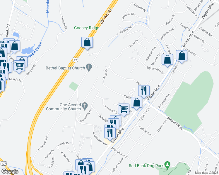 map of restaurants, bars, coffee shops, grocery stores, and more near 316 California Avenue in Red Bank