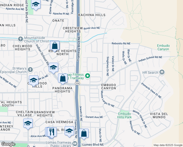 map of restaurants, bars, coffee shops, grocery stores, and more near 1604 Cullen Lane Northeast in Albuquerque