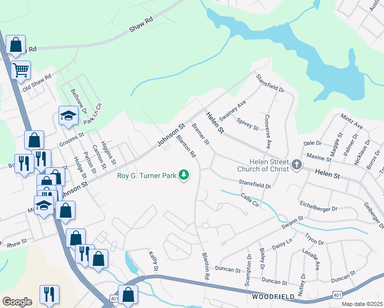 map of restaurants, bars, coffee shops, grocery stores, and more near 4734 Blanton Road in Fayetteville