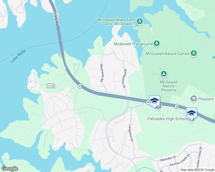 map of restaurants, bars, coffee shops, grocery stores, and more near 16500 Plantation Woods Drive in Charlotte