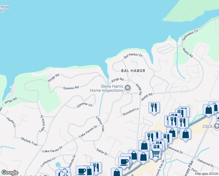 map of restaurants, bars, coffee shops, grocery stores, and more near 3800 Kings Road in Chattanooga