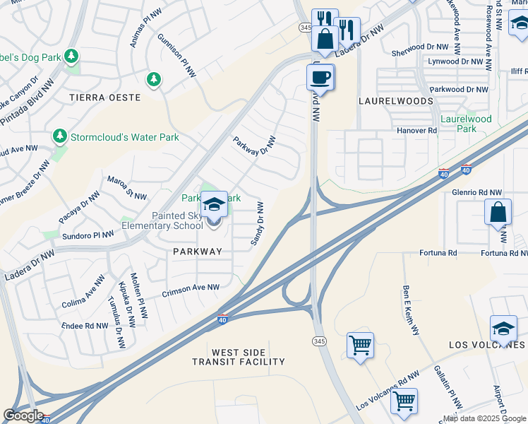 map of restaurants, bars, coffee shops, grocery stores, and more near 816 Sandy Drive Northwest in Albuquerque