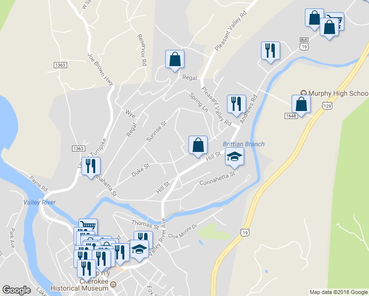 map of restaurants, bars, coffee shops, grocery stores, and more near 26 Vance Street in Murphy