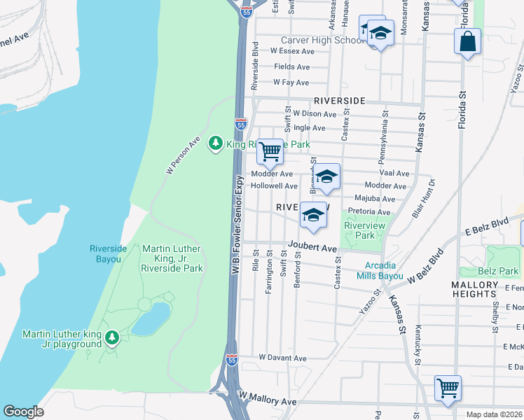 map of restaurants, bars, coffee shops, grocery stores, and more near 1854 Rile Street in Memphis