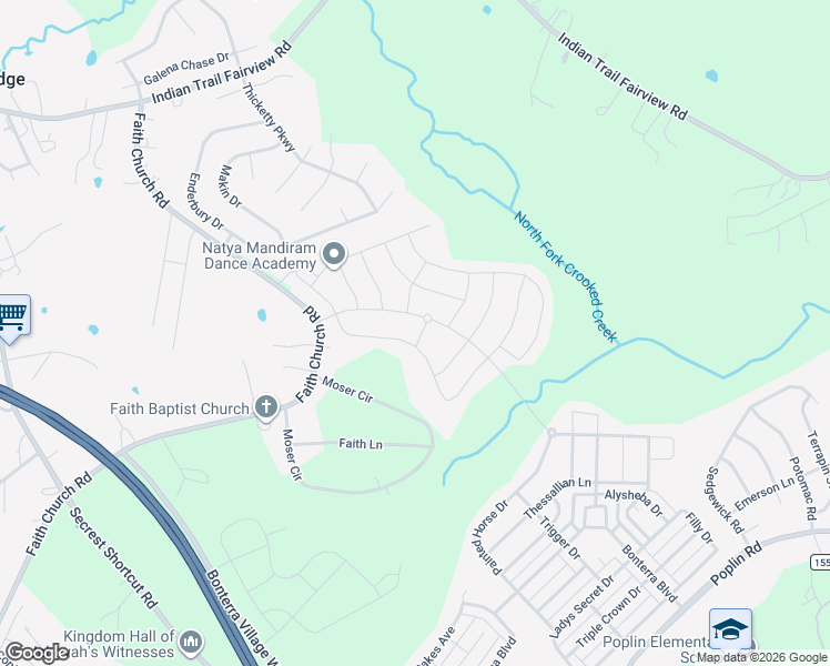 map of restaurants, bars, coffee shops, grocery stores, and more near 1121 Hatton Road in Indian Trail