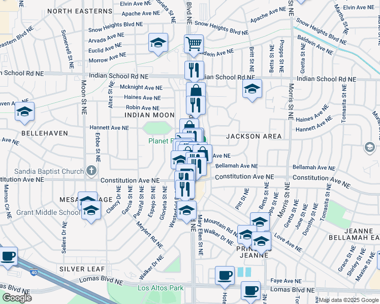 map of restaurants, bars, coffee shops, grocery stores, and more near 1515 Eubank in Albuquerque