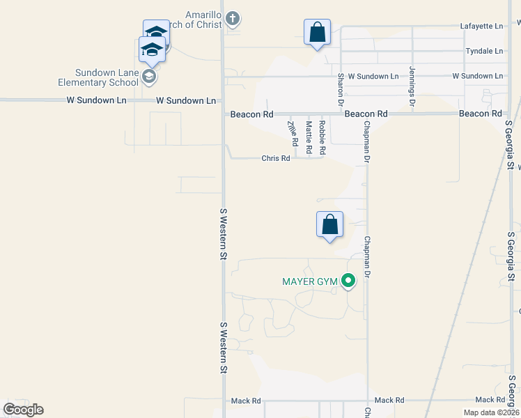 map of restaurants, bars, coffee shops, grocery stores, and more near 11125 South Western Street in Amarillo