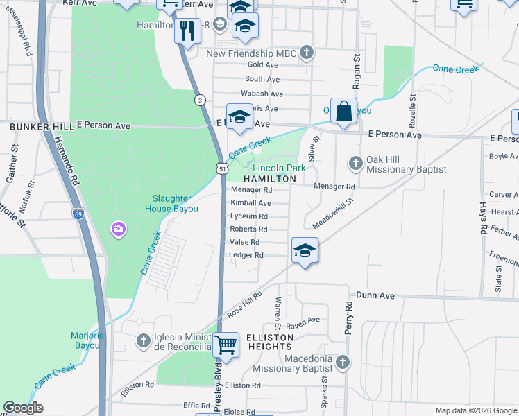 map of restaurants, bars, coffee shops, grocery stores, and more near 1396 Kimball Avenue in Memphis