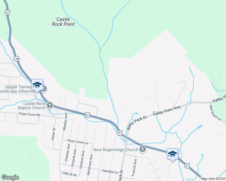 map of restaurants, bars, coffee shops, grocery stores, and more near 106 Tar Kiln Road in Jasper