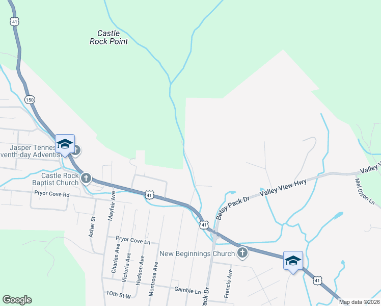 map of restaurants, bars, coffee shops, grocery stores, and more near 106 Tar Kiln Road in Jasper