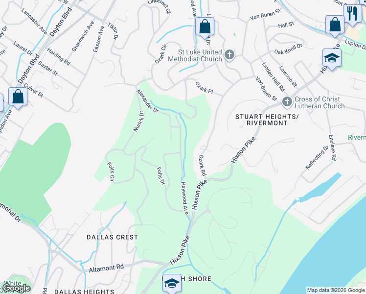 map of restaurants, bars, coffee shops, grocery stores, and more near 2810 Haywood Avenue in Chattanooga