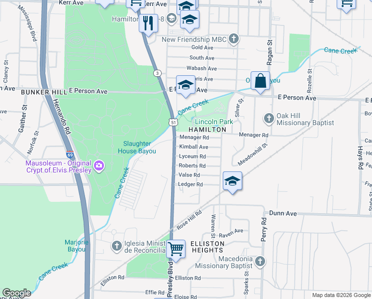 map of restaurants, bars, coffee shops, grocery stores, and more near 1396 Kimball Avenue in Memphis