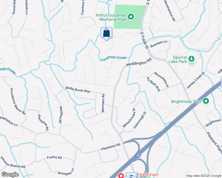 map of restaurants, bars, coffee shops, grocery stores, and more near 2608 Briar Ridge Drive in Charlotte