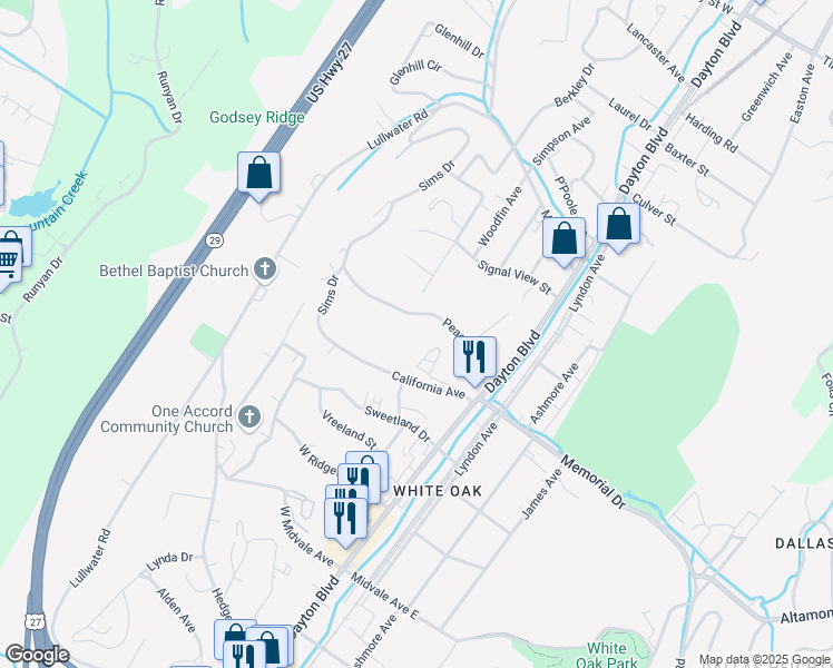 map of restaurants, bars, coffee shops, grocery stores, and more near 234 Peace St in Chattanooga