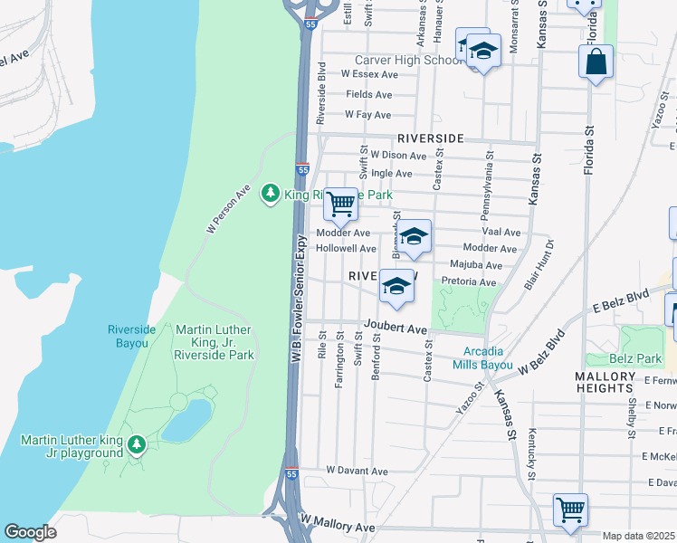 map of restaurants, bars, coffee shops, grocery stores, and more near 1854 Rile Street in Memphis