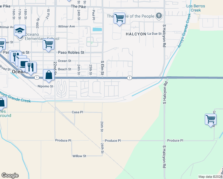 map of restaurants, bars, coffee shops, grocery stores, and more near 2700 Cienaga Street in Oceano