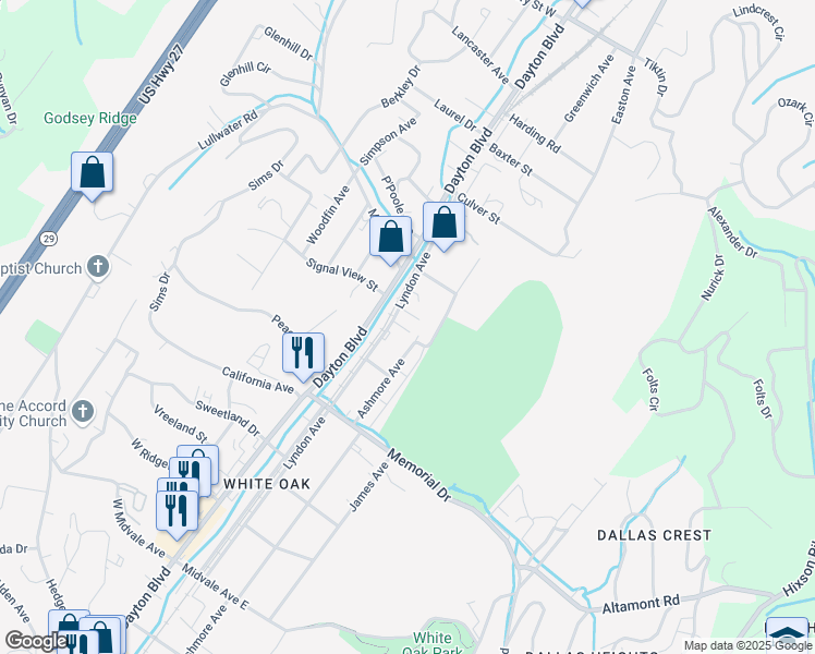 map of restaurants, bars, coffee shops, grocery stores, and more near 2410 Lyndon Avenue in Chattanooga