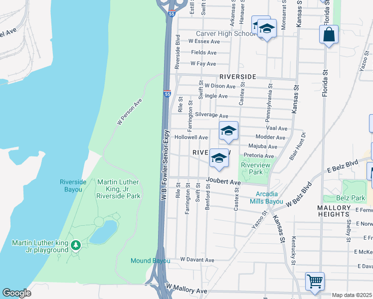 map of restaurants, bars, coffee shops, grocery stores, and more near 1854 Rile Street in Memphis